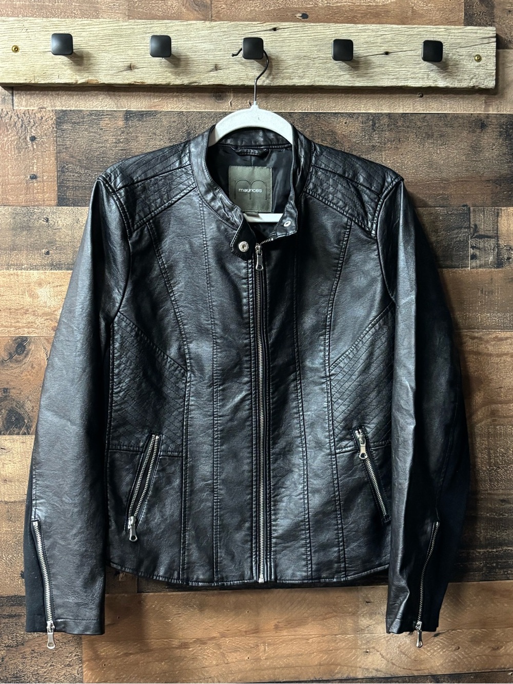 Maurices Black Faux Leather Bomber Jacket